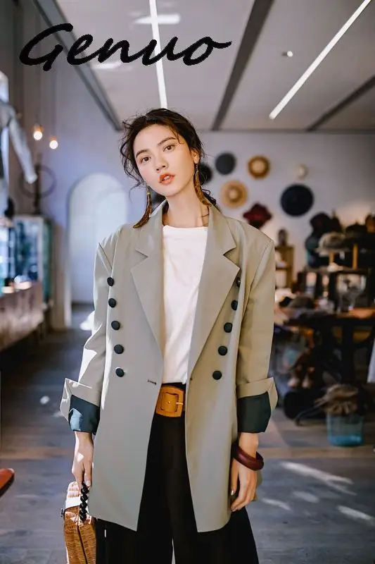 Genuo 2019 New Niche Fashion OL Blazers For Women Spring Female's Notched Long Sleeve Contrast Color Casual Jacket YG61402