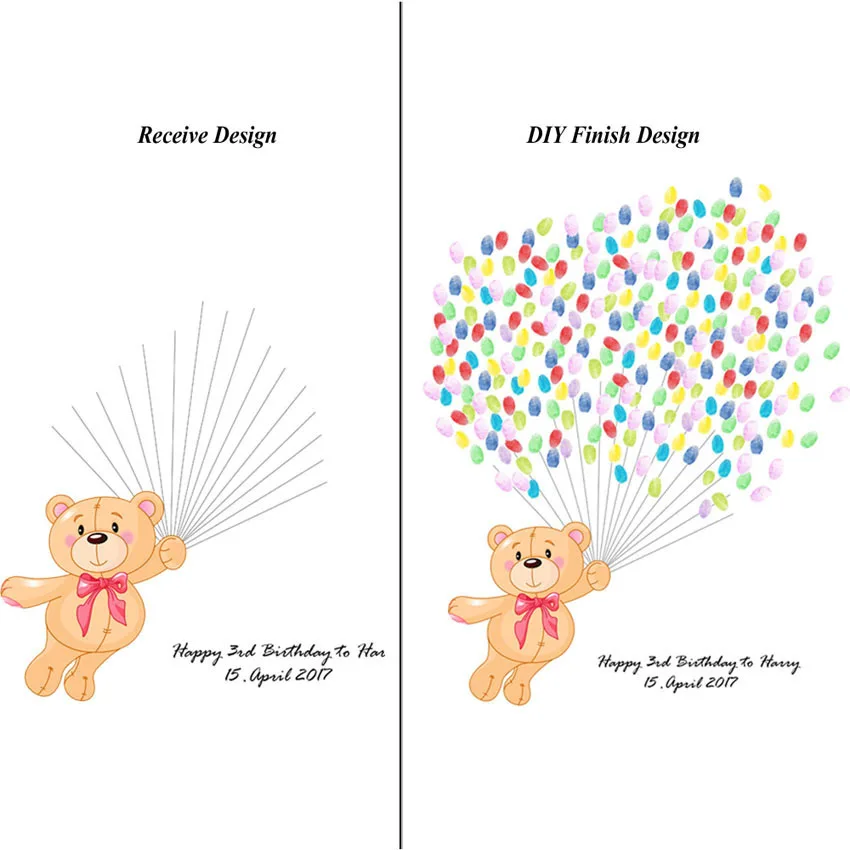 Qianxiaozhen Personalized Cute Bear Fingerprint Guest Book Happy