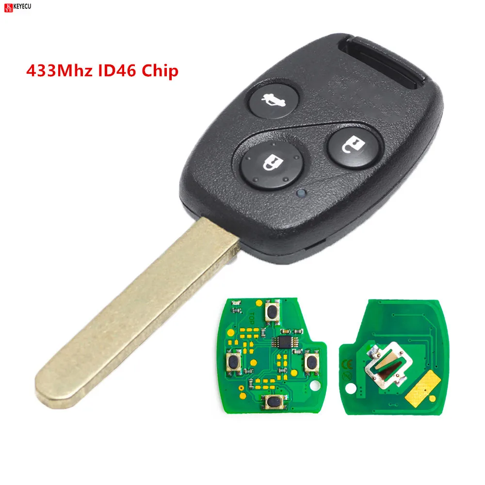 KEYECU Новый дистанционный ключ брелок от машины 433 МГц ID46 3 кнопки для Honda Accord Euro 2007