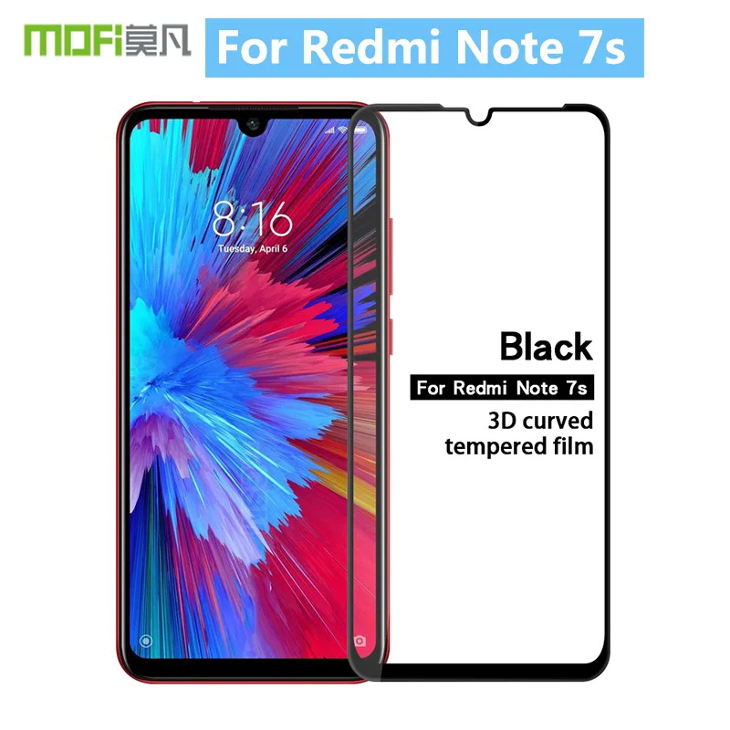 Redmi Note 7 s MOFI 9 H 3D Горячая Гибка изогнутое полное покрытие из закаленного стекла Защитная пленка для экрана для Xiaomi Redmi Note 7 s - Цвет: Черный