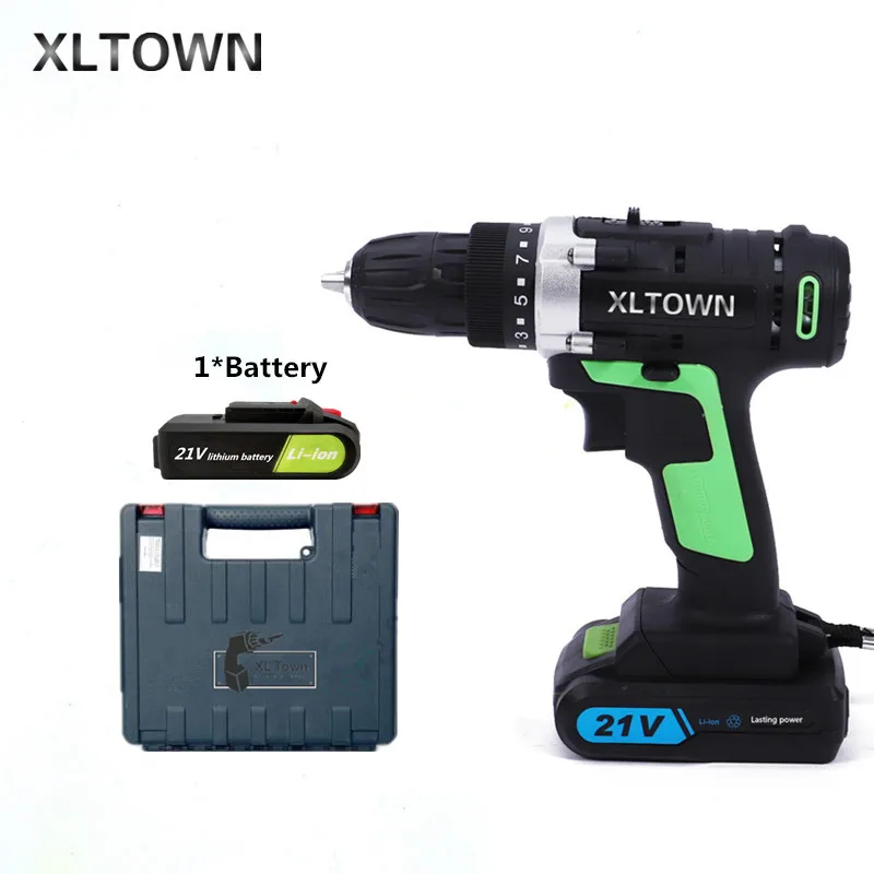 

XLTOWN 21v cordless electric drill with a plastic box rechargeable lithium battery electric screwdriver household power tools