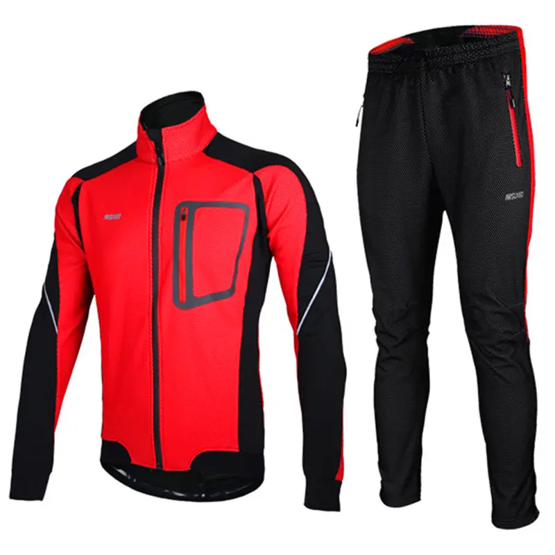 ARSUXEO Тепловая зимняя велосипедная куртка, комплект, теплая велосипедная одежда, костюм, ветрозащитное спортивное пальто для бега, MTB велосипедная Джерси с брюками