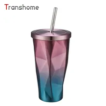 Transhome Creativo Café Té Taza de Viaje de Acero Inoxidable Taza de Café Con Paja Vaso Con Tapa 450 ml