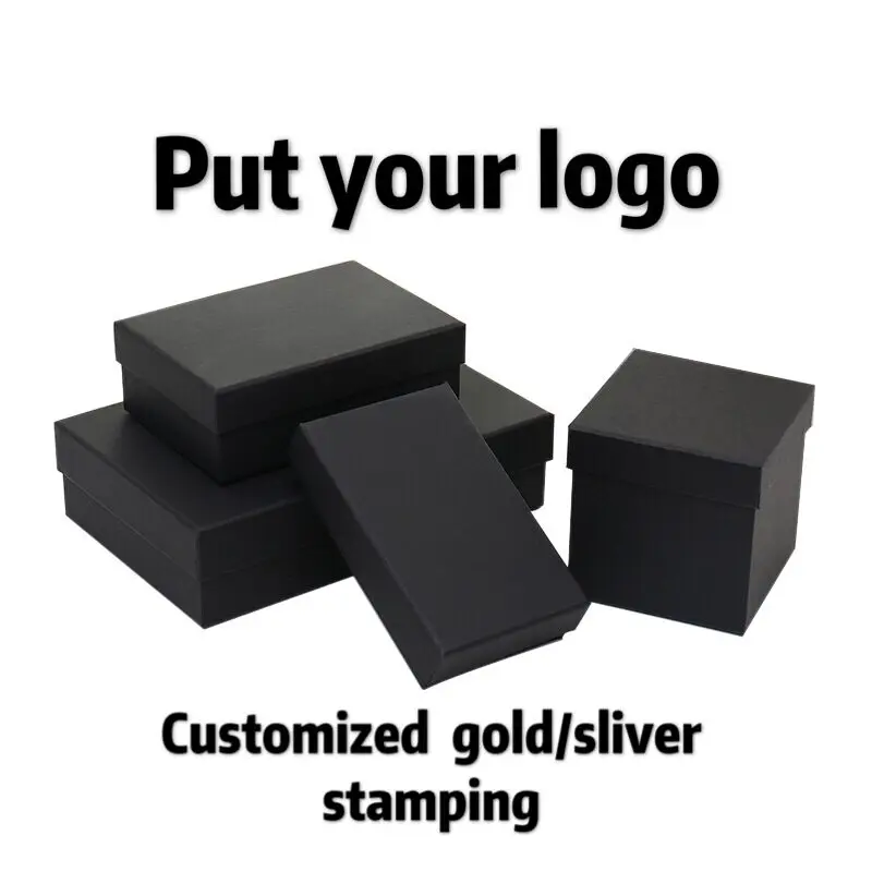 

100PCS/lot gift paper box Luxury Black jewelry Paper box Lift off lid paper boxes customized 1 color / Hot stamping logo