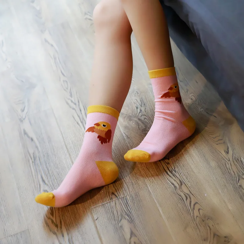 New Arrival Cartoon Animal Flamingos Women Socks College Student Cotton Cheap Funny Socks For Women Birds Patterned Solid Sox