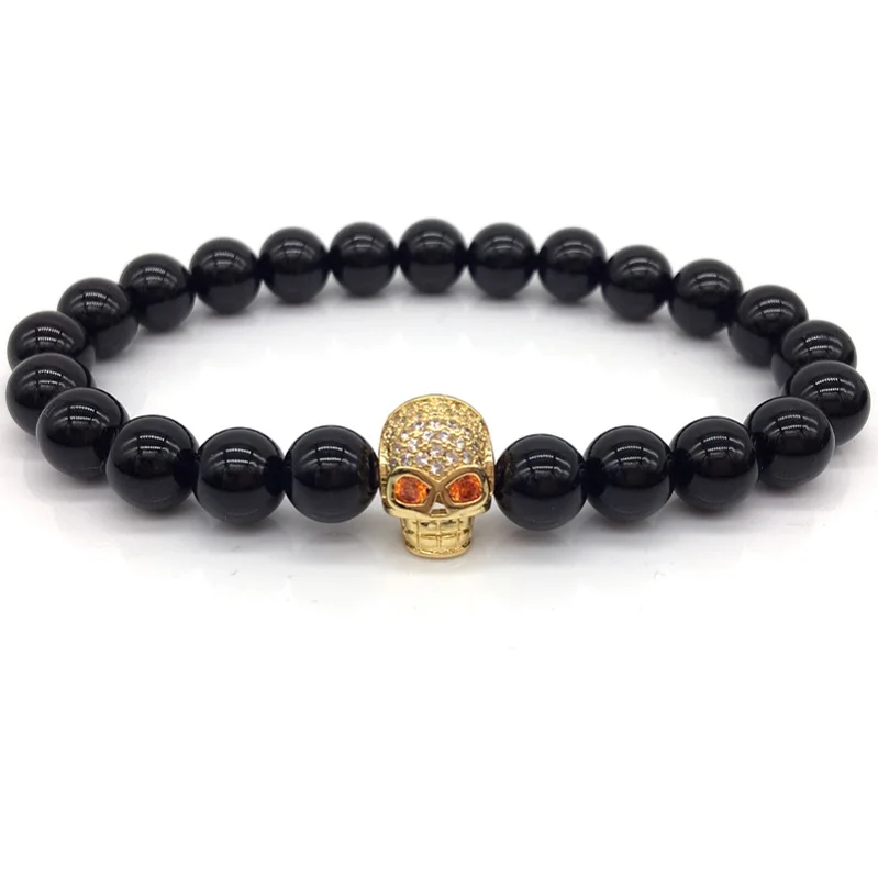 NAIQUBE New Arrival Diy Trendy Skull Charm Bracelets For Men Black CZ Skull Head Men Bracelets Lava Stone Jewelry Gift - Окраска металла: 10