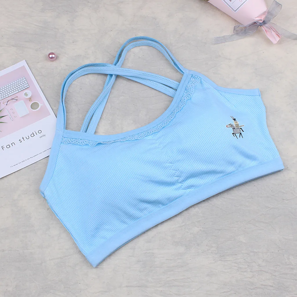 Teen Girls Underwear Soft Padded Cotton Letter Print Bra for Young Girls for Yoga Sports Running Free Size Undies Girls Clothes