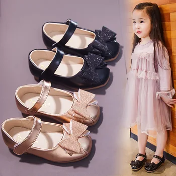 

Girls Peas Shoes 2019 New Spring Autumn Children's Soft Bottom Shallow Shoes Kids Little Princess Sequins Bowtie Flats
