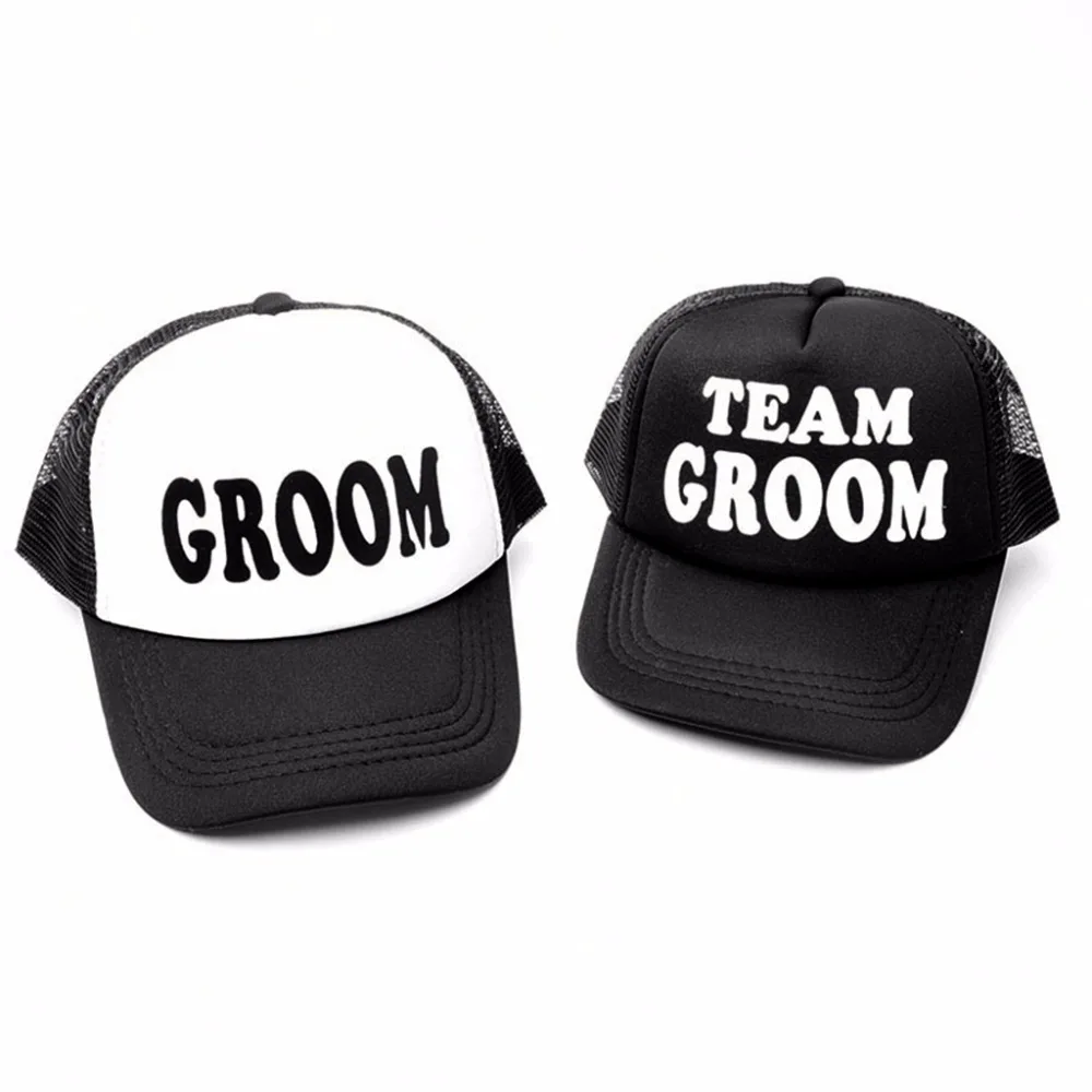 

Groom Drinking Team Print Trucker Hat Men Hip-Hop Snapback Adjustable Baseball Mesh Cap Wedding Party Club Props Gift