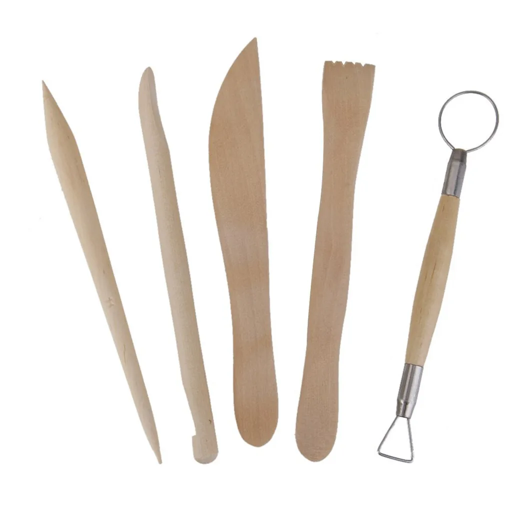 5Pcs Wooden Pottery Clay Sculpture Carving Tool Set Sculpt Geometry