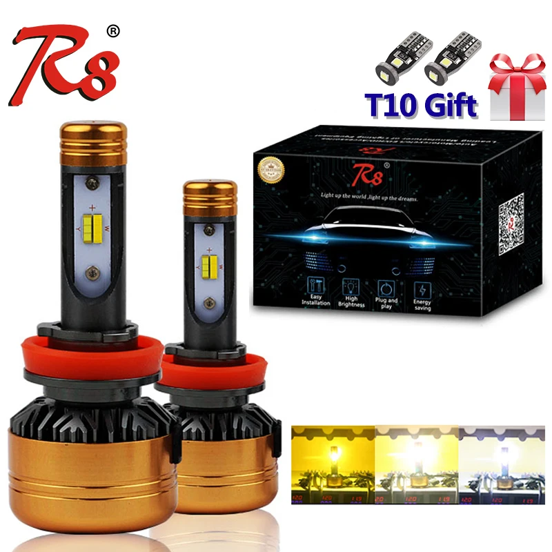 R8 Z5 Tricolor Car LED Headlight Bulbs Yellow White Color Changeable H1