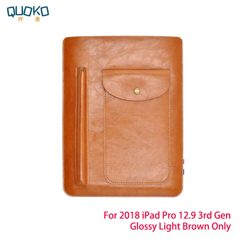 Multi-function ultra-thin super slim sleeve pouch cover,microfiber leather tablet sleeve case for iPad Pro 12.9 3rd Gen - Цвет: Glossy L-Brown Only