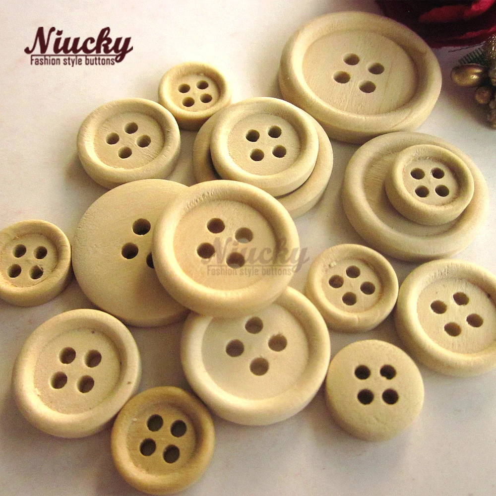 

Niucky 15mm / 11mm thin edge wooden buttons for sewing craft scrapbook wood decorative accessories Basic wooden button W0201-050