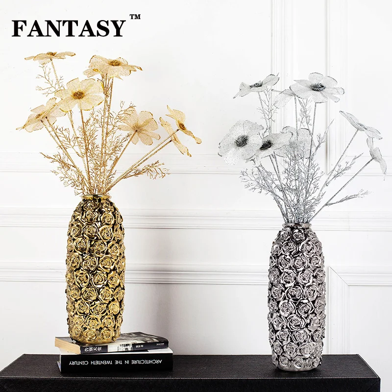 

FANTASY Artificial Daisy Flowers Glitter Silk Fake Plant Bouquet High Quality Handmade Craft Cosmos Floral For Living Room Decor