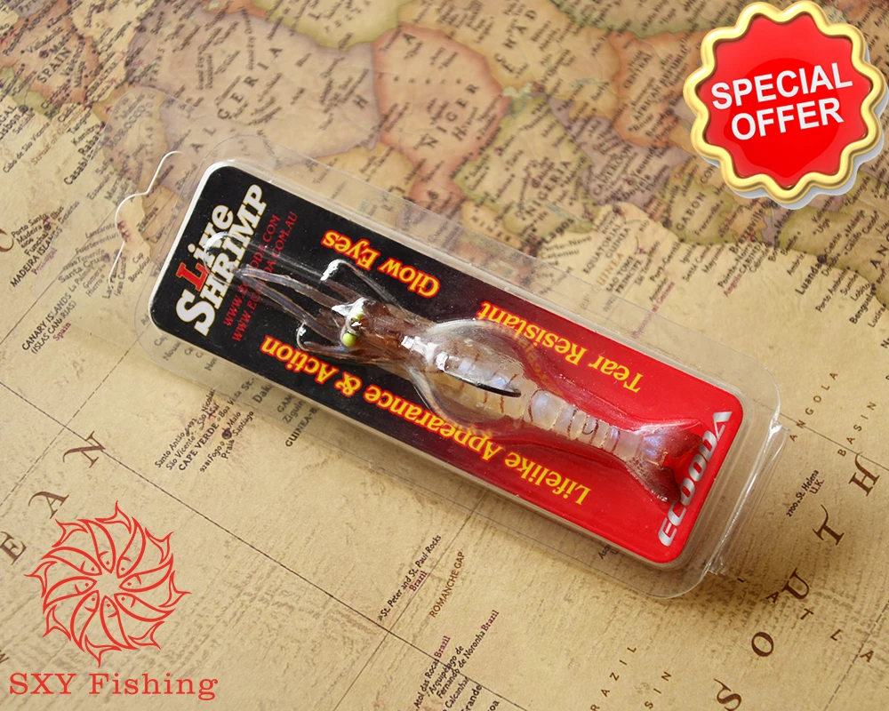

SXY FISHING offshore angling Soft shrimp bait Glow Eyes Tear Resistant Lifelike Appearance Action Soft bait shrimp force