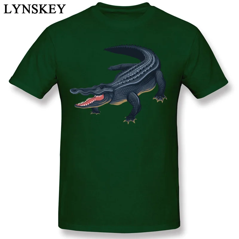 Printed On Tops Tees for Men Cheap Autumn Round Neck 100% Cotton Short Sleeve T Shirts crocodile Crazy Tee-Shirts Top Quality dark green