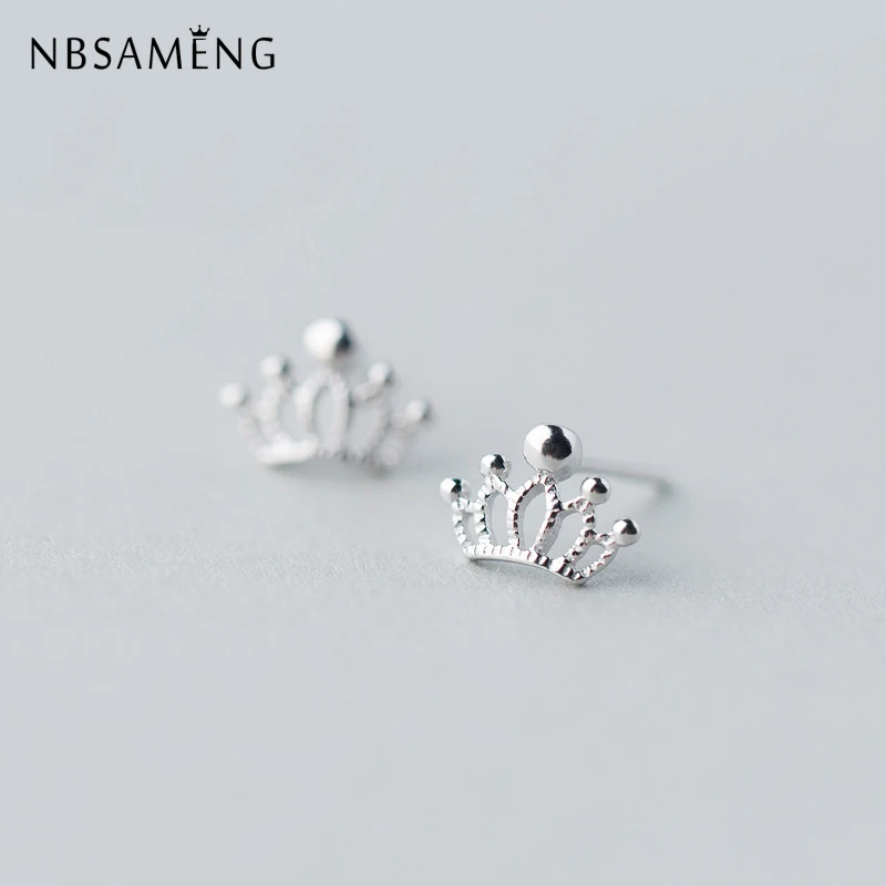 

NBSAMENG Newest Original 925 Sterling Silver Earring Fashion Tiny 9*7mm Crown Stud Earrings For Women Girls Jewelry Gift