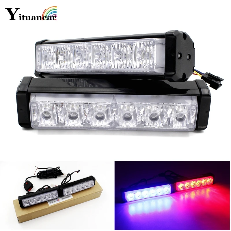 

Yituancar 2X 12 LED Strobe Flash Warning Light Car Styling White Red Blue Fireman Police Emergency Front Grille Deck Fog Lamps