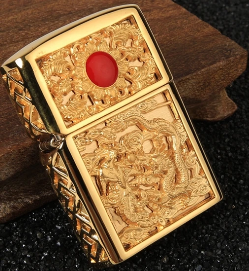 

Drop-ship ZCJ Authentic brand brass kerosene 3D gold dragon beast Double-sided engraving lighter