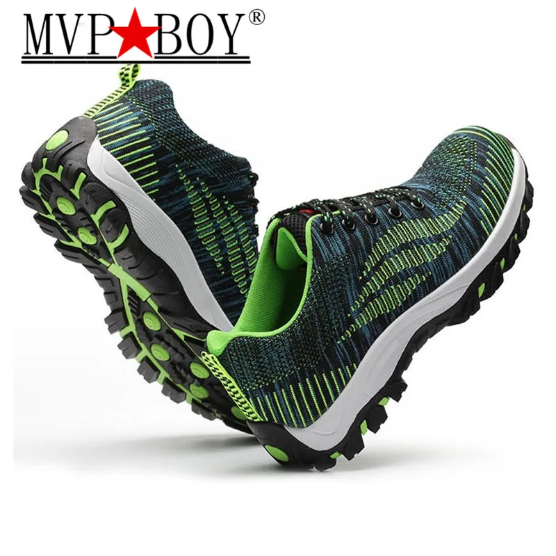 MVP BOY الرجال عارضة أحذية السلامة الربيع شبكة الدانتيل يصل الصلب اصبع القدم الأحذية الرجال ثقب واقية التأمين العاملة تنيس العمل الأحذية رجل