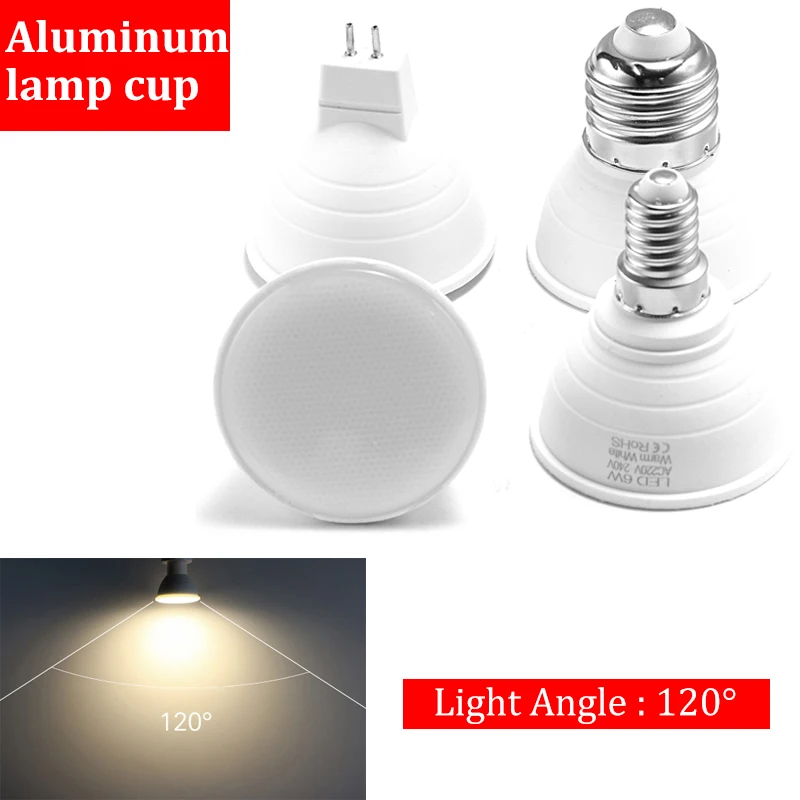 

120 Degree Illumination E14 E27 MR16 GU10 Lampada LED Bulb Warm Light and White Light Spotlight