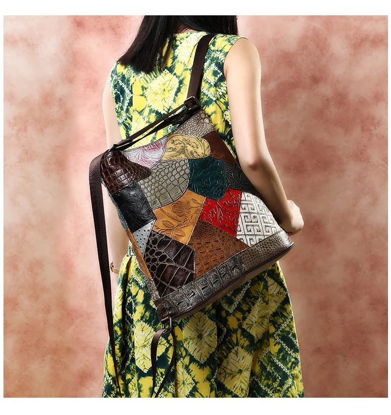 Большая вместительная кожаная дамская сумка, уличная трендовая вертикальная сумка на одно плечо, цветочное ведро под давлением в национальном стиле