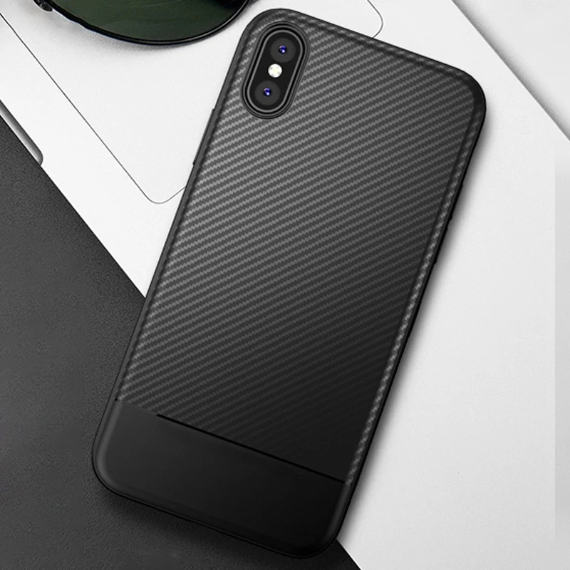 Чехол для iPhone X 7 8 6 6s Plus ТПУ углеродное волокно текстура бампер подушка