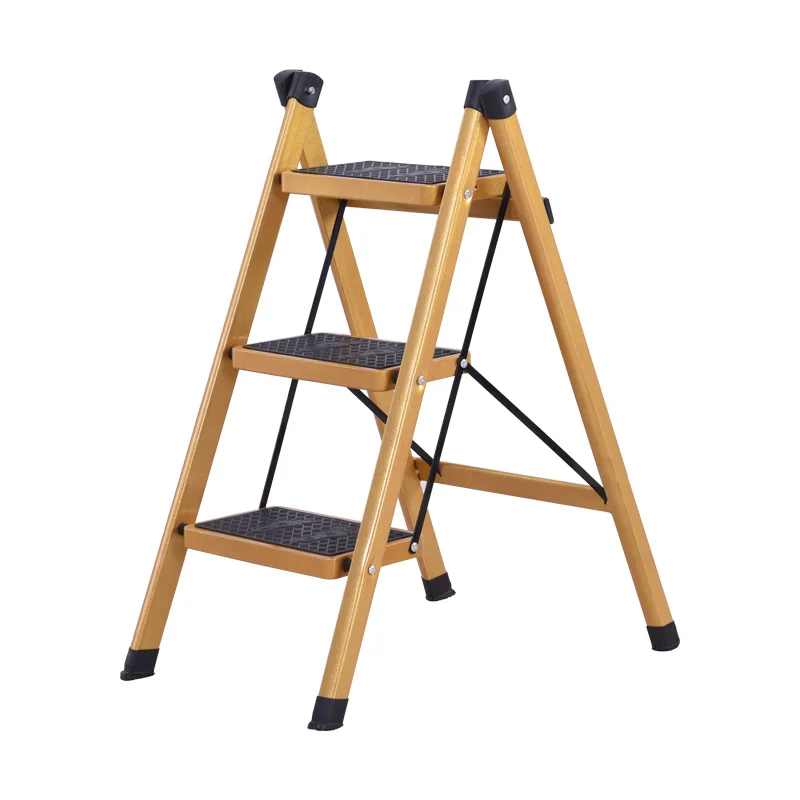 

40/ Multifunctional Anti- Slip Ladder 3 Tread Safe Step Ladder Portable Step Stools with Tool Tray Golden Color