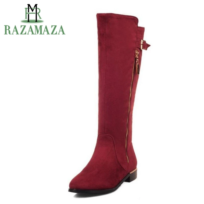 ZALAVOR Women Knee High Boots Zipper Winter Warm Fur Shoes Woman Buckle Flats Long Classic Round Toe Size 33-42 | Обувь