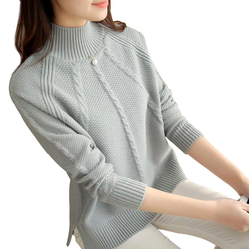 

Autumn Winter women Sweaters 2019 Korean Style Long sleeve Casual Turtleneck Knitted Pullovers Solid color Loose sweter mujer