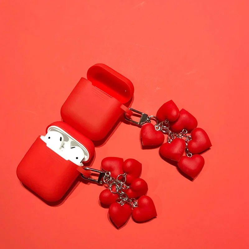 Для Airpods 2 чехол силиконовый Kawaii с сердцем для Apple милый наушников 3D Аксессуары