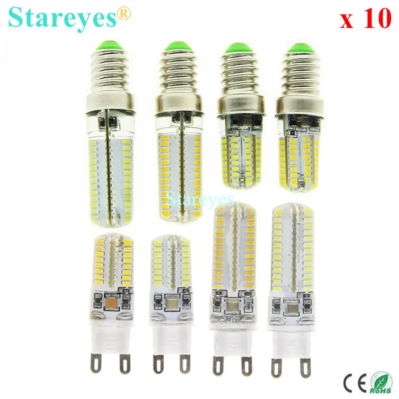 

10 pcs Silicone G9 E14 6W 9W SMD3014 64 104 LED LED Corn lamp Droplight Chandelier candle bulb Pendant light spotlight lighting