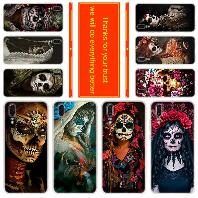 

Phone for Huawei P30 Pro P20 Lite 2019 P10 Plus P9 P8 lite 2017 P Samrt p30 Cover Case Catrinas and skull