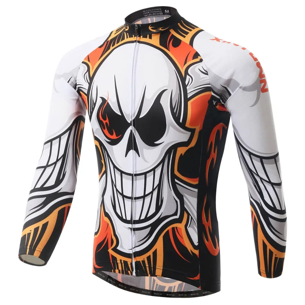 

XINTOWN Pro Bike Long Jersey MTB Team Cycling Clothing Skull Running Riding Bicycle Top Wear Men Maillot Long Sleeve Shirts