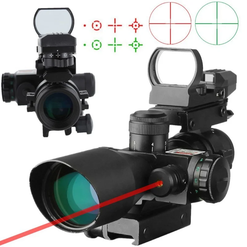 

2017 2.5-10x40 Tactical Rifle Scope Dual Illuminated Mil-dot with Red Laser Rail Mount & 4 Reticle Holographic Red Dot Sight New