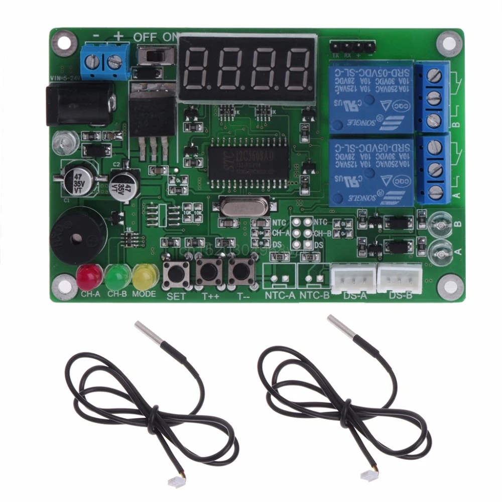 

5-24V 2-CH Digital LED Display Intelligent Temperature Controller with 2 probe My30 19 Dropship