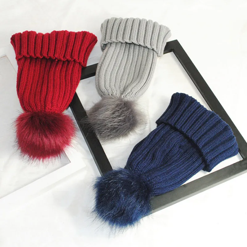 Fashion Women Faux Fur Ball Cap Pom Poms Winter Beanie Hat Knitted Warm Caps KNG88