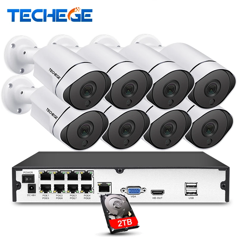 

Techege 1080P 8CH Surveillance System 3000tvl PoE Kit 8CH PoE NVR 1080P IP Cameras PoE Waterproof Motion Detection Onvif RTSP