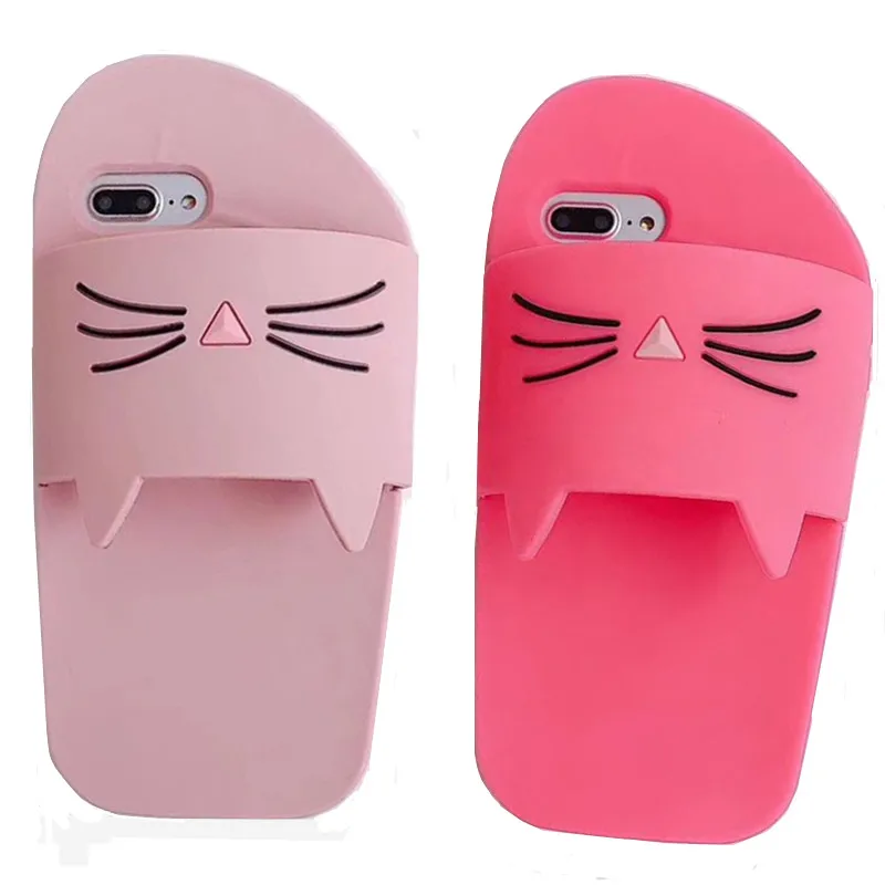 

3D cat Cartoon soft silicone cellphone case For iPhoneX Xs XR Xsmax 6 6S 7 8 Plus Funny Slipper 3D phone protective shell cover