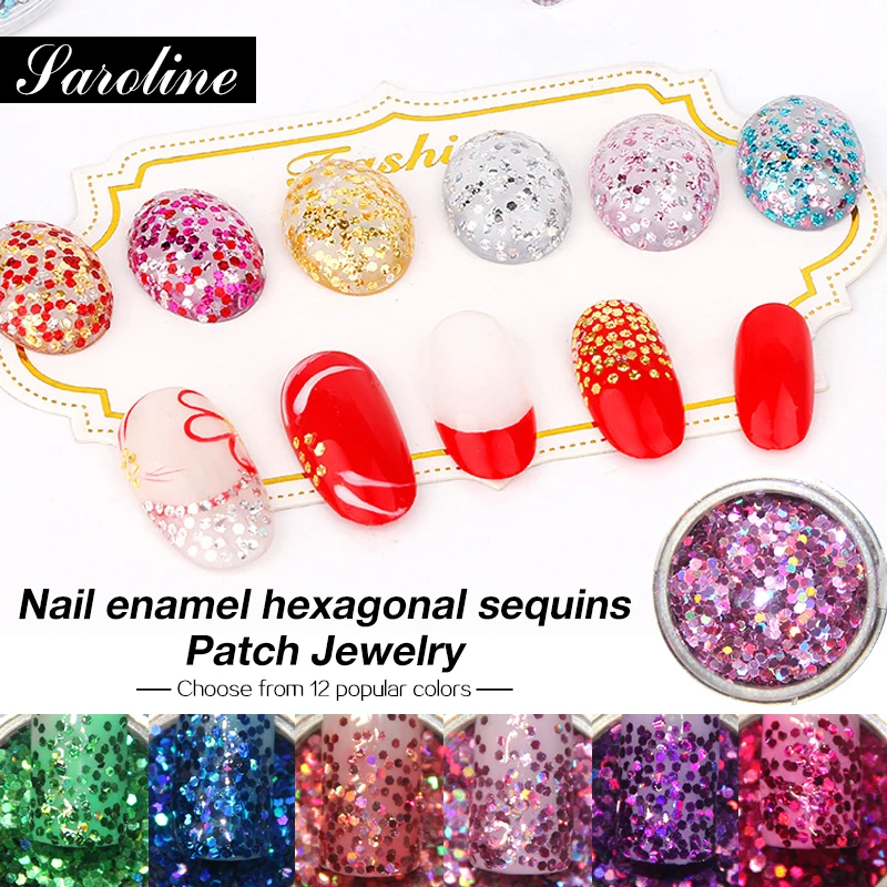 

Saroline 1g/box Laser Nails Mixed Glitters Nail Hexagon Flakes Colorful Chrome Flakes Pigment Decoration of Nails Gel Varnish