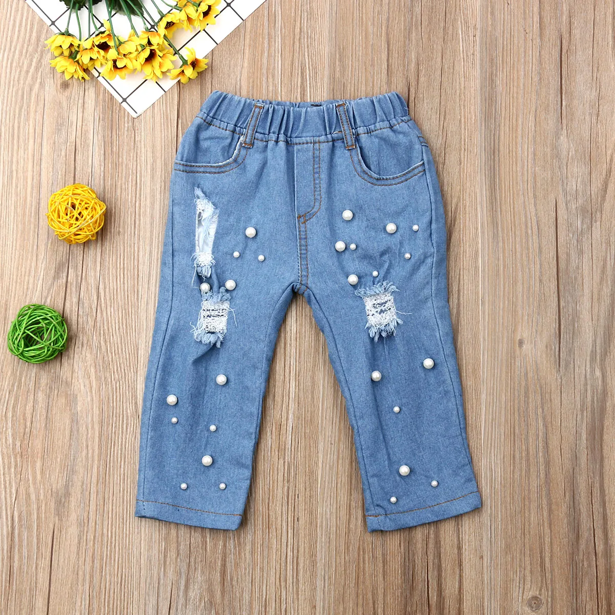 Новинка года; модные летние повседневные рваные джинсы для маленьких девочек; джинсовые штаны; эластичные брюки