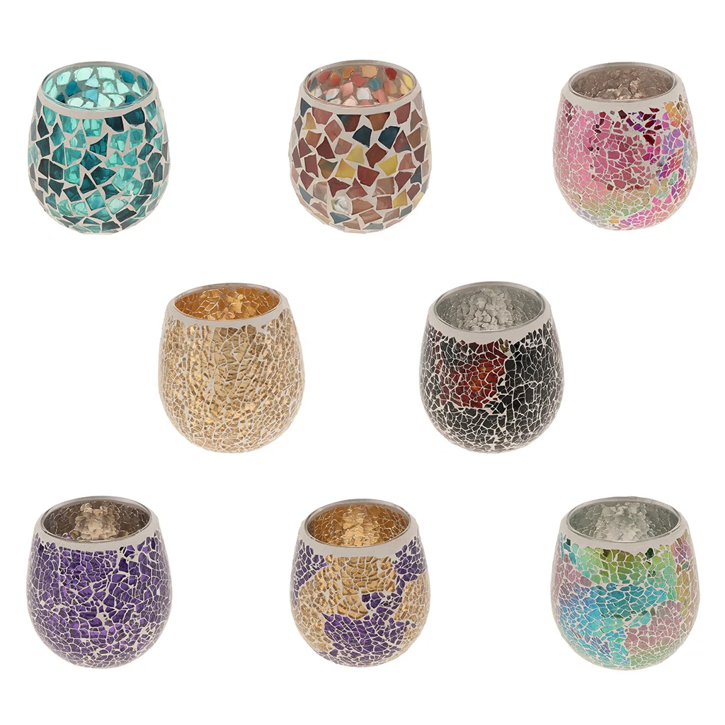 European Glass Mosaic Candle Holder Tea Light Candelabrum Mood Light Holder Case Tabletop Ornament Candlestick Home Desk Decor
