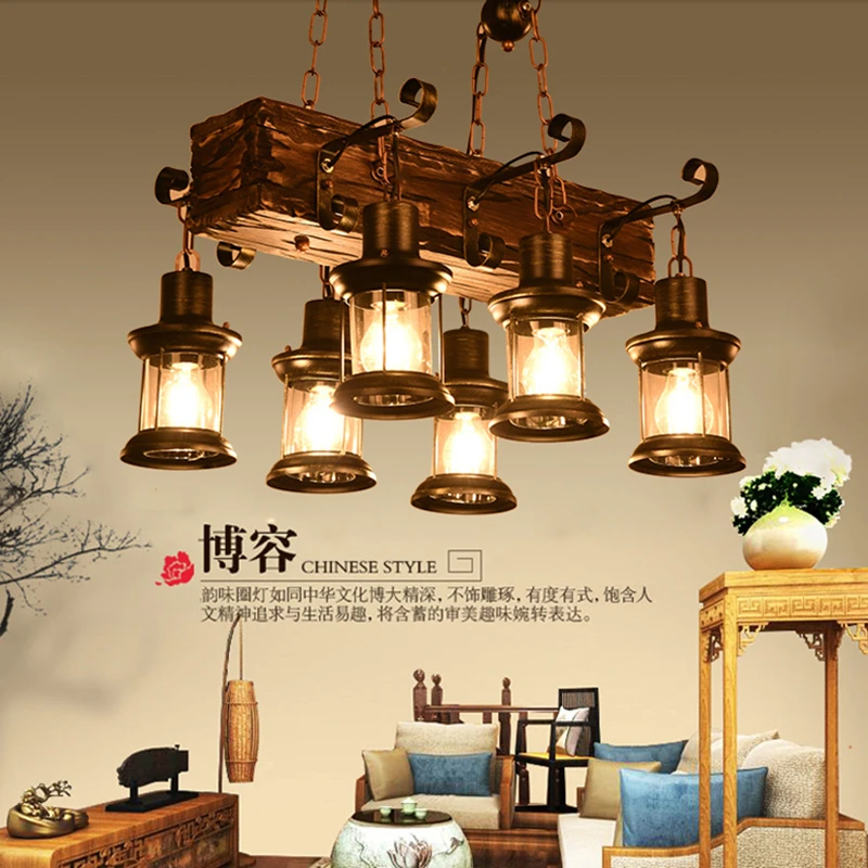 Lustres de Madeira Lâmpadas para Decoração da Casa do Vintage Retro Industrial Maciça Americano Rural Loft Barra Lustre Iluminação 4 Cheap Lustres