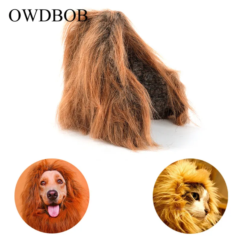 

OWDBOB Pet Cat Dog Emulation Lion Hair Mane Ears Wig Cap Autumn Winter Dress Up Costume Cat Party Halloween Cosplay Xmas Clothes