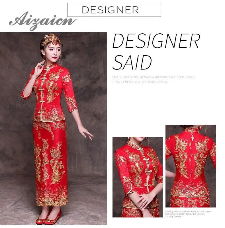 2019 chino tradicional boda Vestido Rojo bordado novia восточные платья Тонкий Cheongsam vestido Chinoise Femme Qi Pao