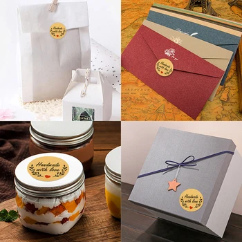 

500pcs/roll stickers Round Kraft Olive Branch Handmade with Love DIY Stickers for wedding home decoration accessories