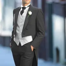 Утро Стиль темно-серый костюм джентльмена комплект из 3 предметов жениха Смокинги для женихов Best человек фрак Мужская Свадьба Пром Костюмы Блейзер masculino