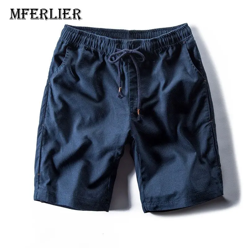 MFERLIER для талии 76-102 летние шорты мужские с эластичной талией хлопковые льняные мужские шорты 4 цвета