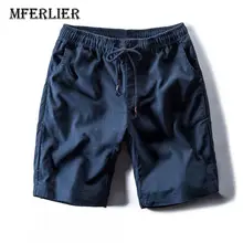 MFERLIER для талии 76-102 летние шорты мужские с эластичной талией хлопковые льняные мужские шорты 4 цвета