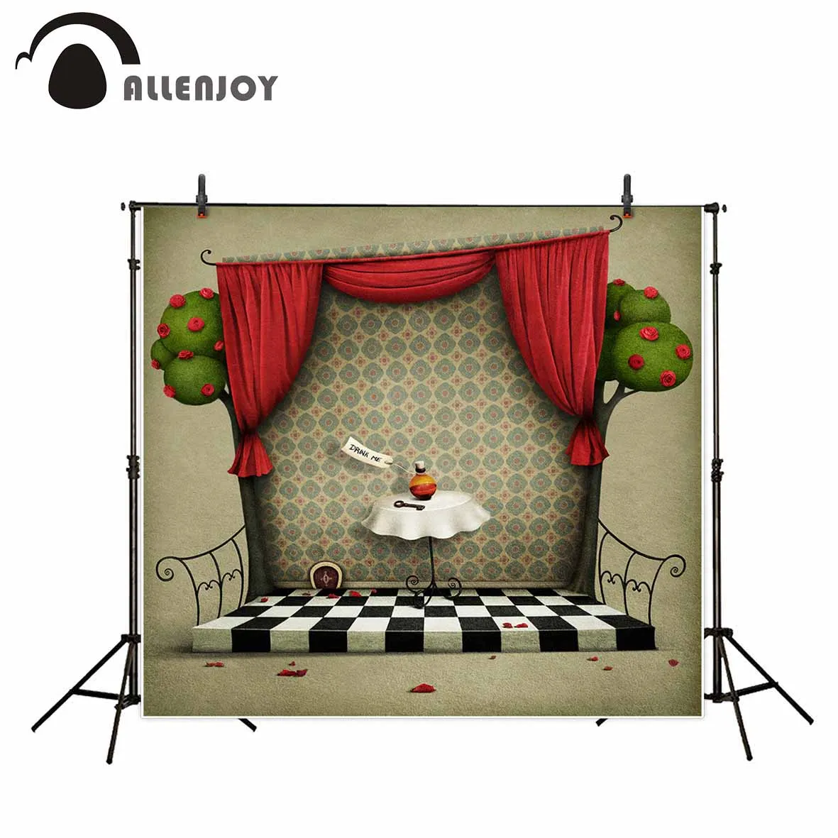 

Allenjoy photographic background puppet stage black and white lattice photography backdrops photocall photo photozone photobooth